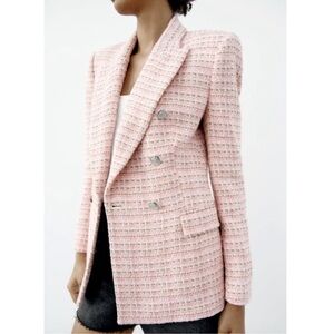 Zara Women’s Double Breasted Textured Weave Blazer